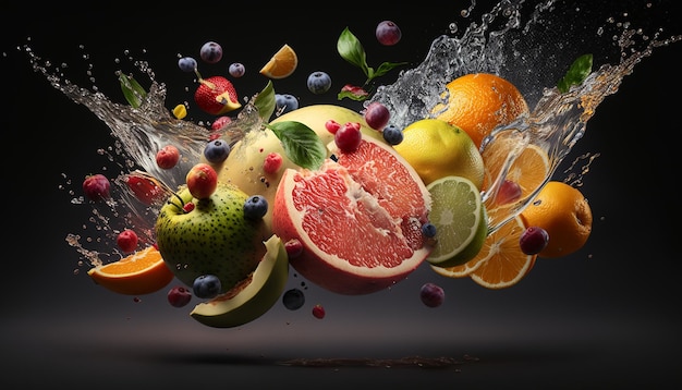 Fruit falling into a splash