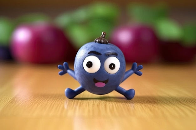 A fruit figure is a cartoon blueberry exercising while practicing yoga Children may use this adorable blueberry fruit as a support during Pilates or yoga