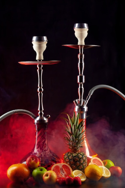 Fruit flavor hookah isolated on black close up