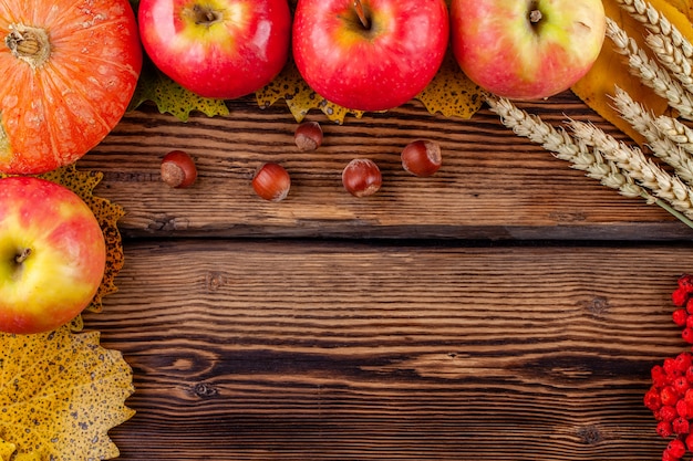 Fruit frame on wooden table