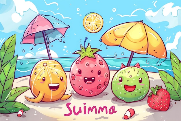 Photo fruit friends on a summer beach