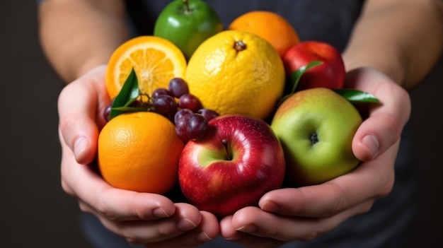 Fruit in hand summer fruit harvest generative ai