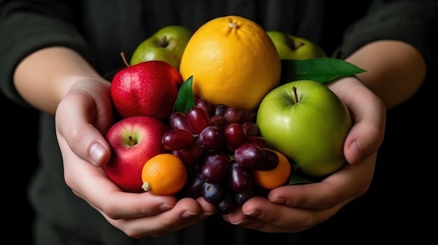 Fruit in hand summer fruit harvest generative ai