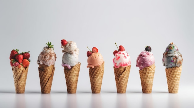 Fruit ice cream in a row Generative AI