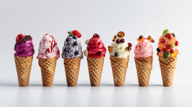 Fruit ice cream in a row Generative AI