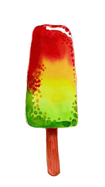 Fruit ice cream on white background. Ink and watercolor drawing