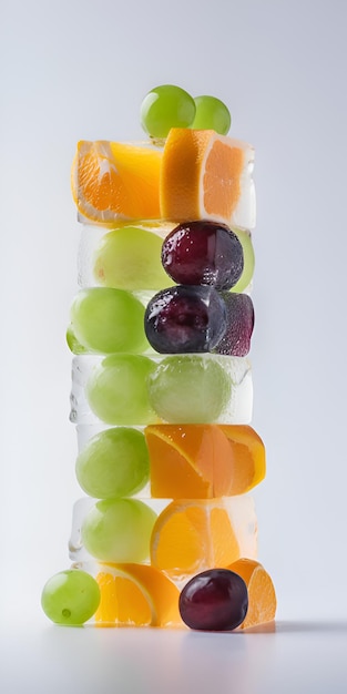 Fruit ice cubes with organic berries Vertical frame