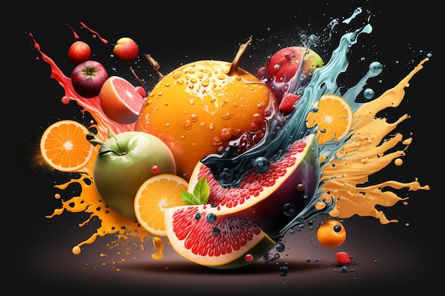 Fruit and juice in a splash