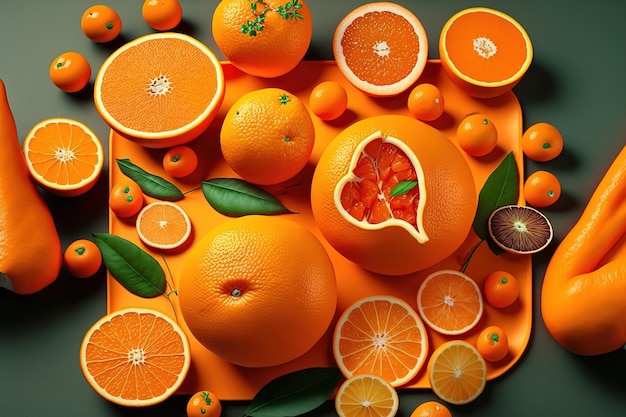 Fruit in orange Above a background of healthy food