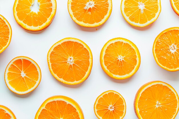 fruit pattern of fresh orange slices on green background Top view