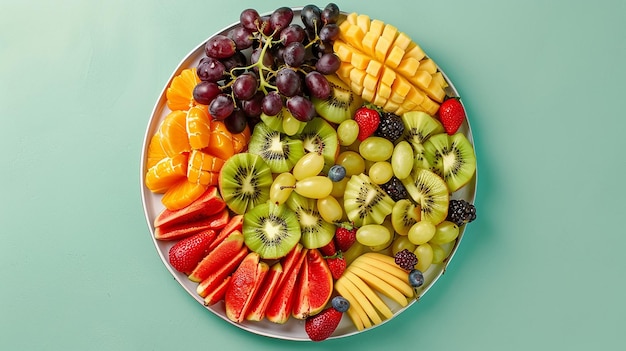 Photo fruit platter isolated on flat color background