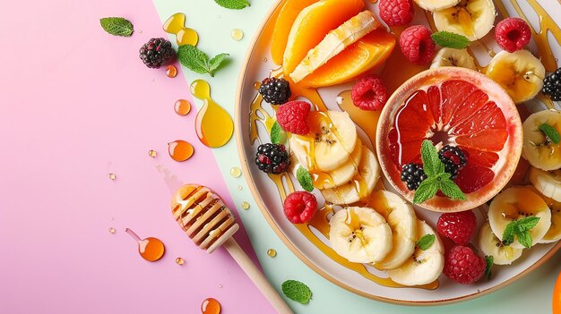 Fruit Platter with Honey Drizzle and Mint