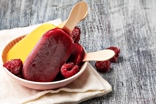 Fruit popsicles ice cream on a plate