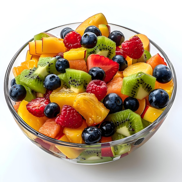 Fruit salad in a bowl isolated on a white background High quality