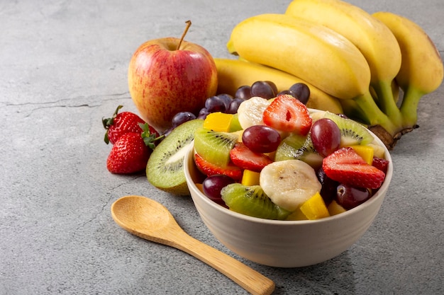 Fruit salad in bowl on the table