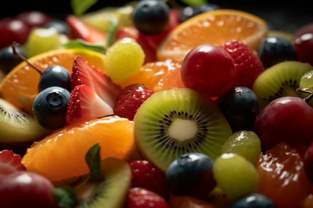 A fruit salad with a kiwi and kiwi