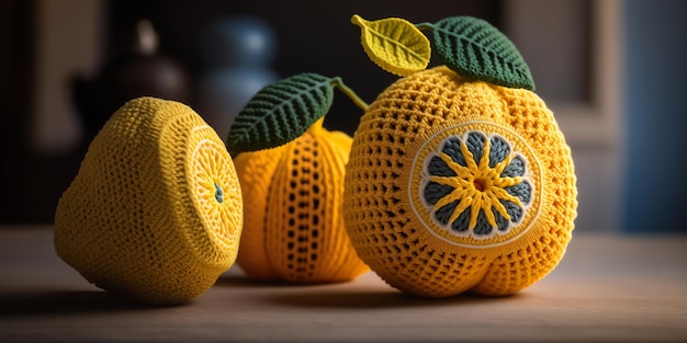 fruit shape crochet art illustration full of color