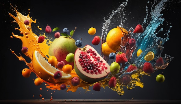 Fruit splashed with juice generative ai