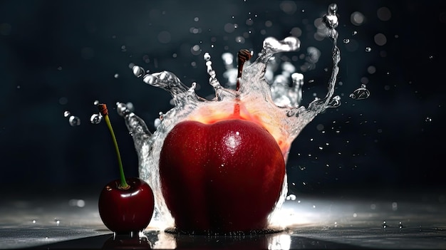 A fruit splashing into a water splash