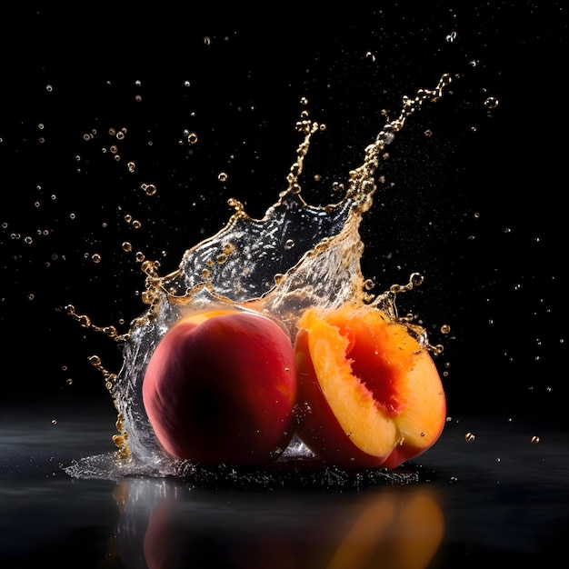 Fruit splashing in water on a black background closeup