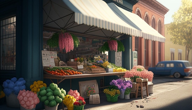 Photo a fruit stand with a sign that says  fresh fruit