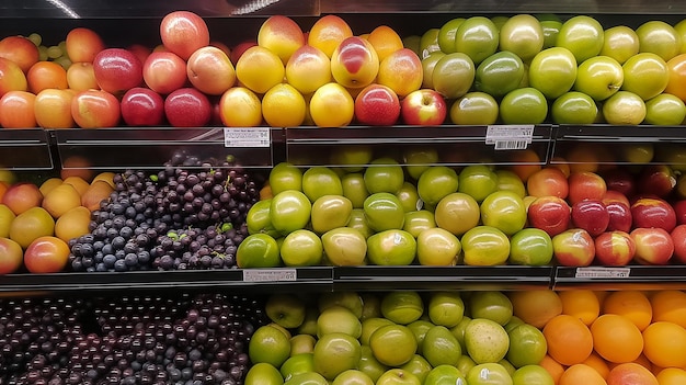 a fruit stand with a sign that says fruit on it