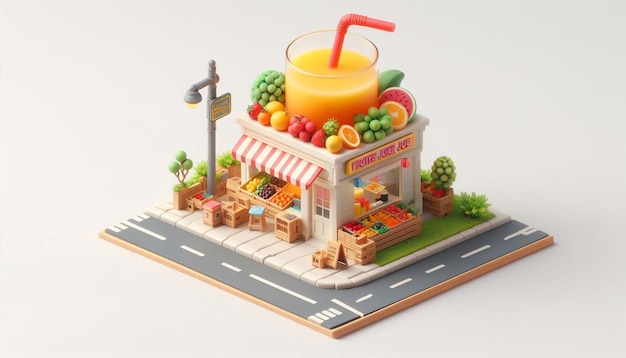 a fruit stand with a sign that says fruit and juice