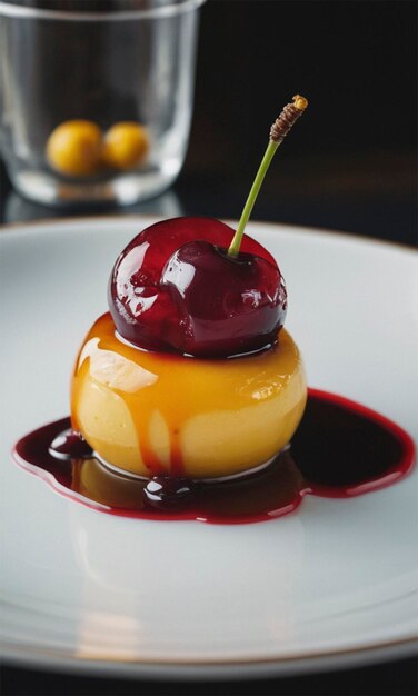 a fruit tart with a piece of fruit on top of it