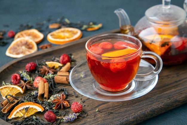 Fruit tea in a glass bowl Healthy food vitamins antioxidants