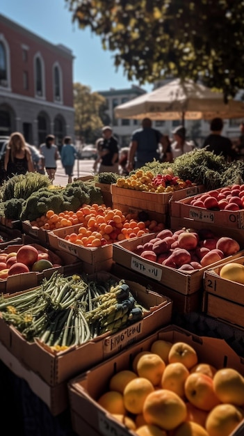 A fruit and vegetable market in the city of verona.