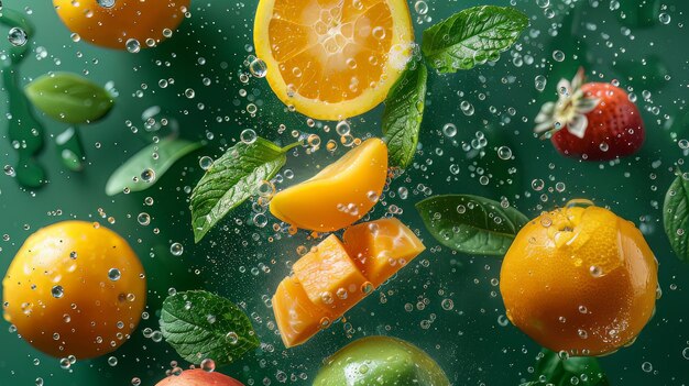 Photo fruits are being poured into a glass