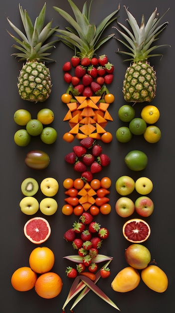 Photo fruits arranged in intricate geometric patterns showcasing a colorful and artistic design