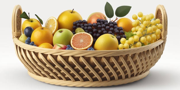 fruits basket on white background