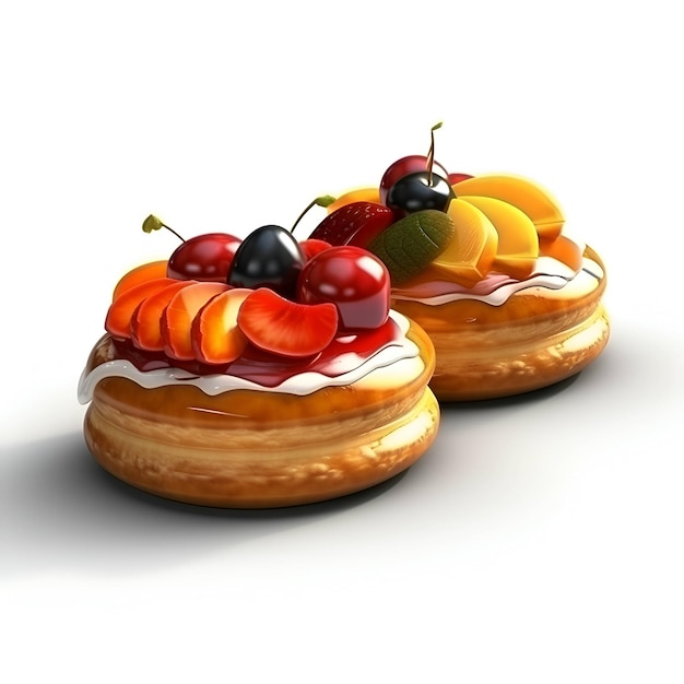 Fruits cake on white background 3d render image with shadow