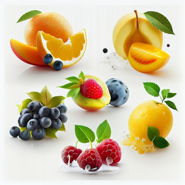 Fruits Collection isolated and splatting fruits