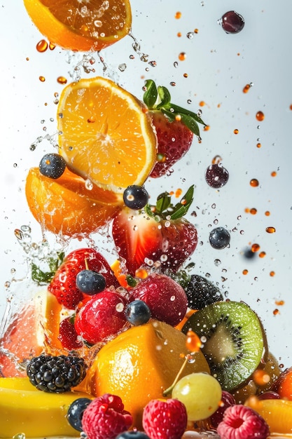 Fruits dropping in white background