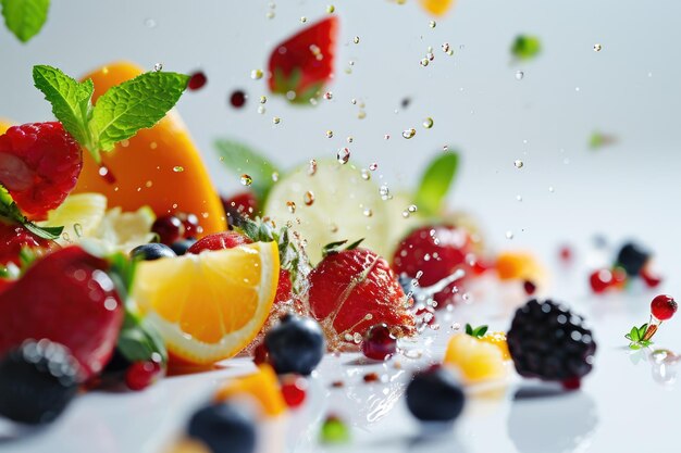 Fruits dropping in white background