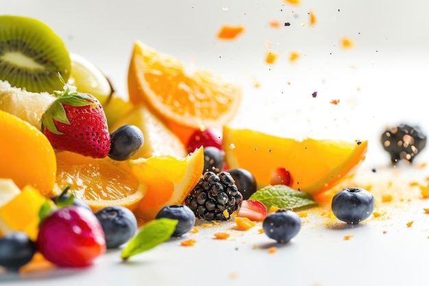 Fruits dropping in white background