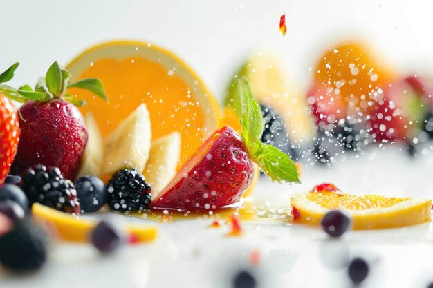 Fruits dropping in white background