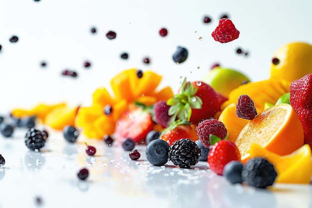 Fruits dropping in white background