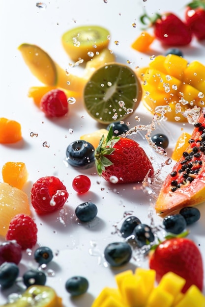 Fruits dropping in white background