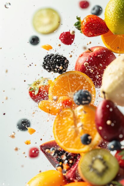 Fruits dropping in white background