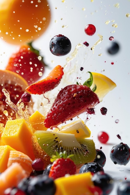 Fruits dropping in white background