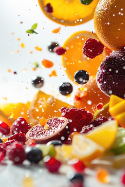 Fruits dropping in white background