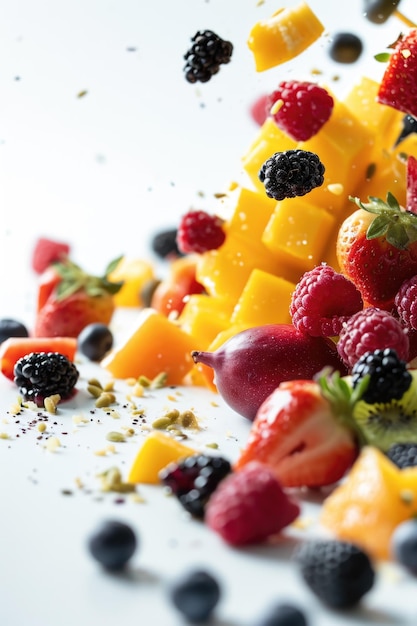 Fruits dropping in white background