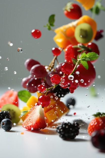 Fruits dropping in white background