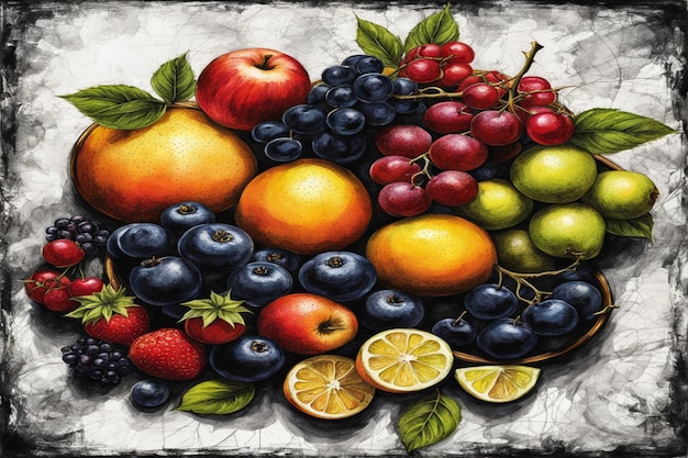 fruits in grungy frame