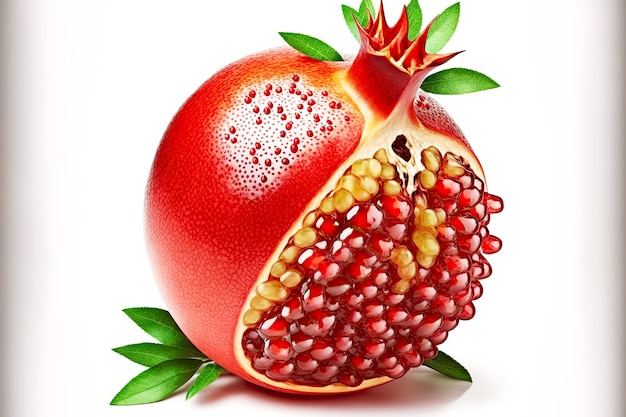 Fruits of ripe juicy pomegranate with seeds isolated on white background created with generative ai