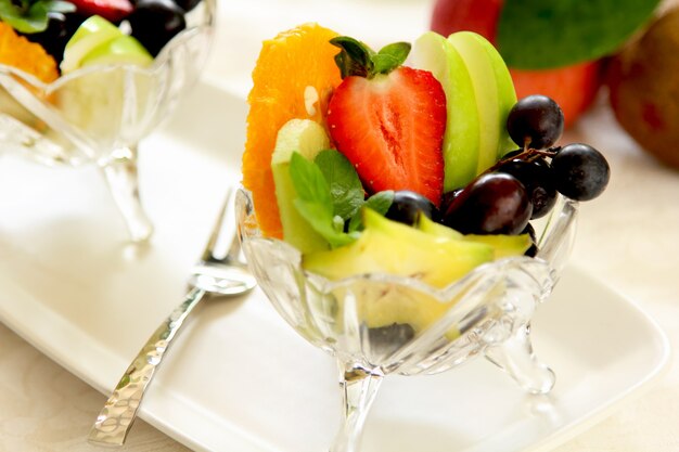 Fruits salad in a glass bowl