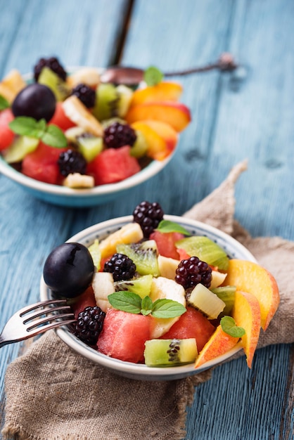 Fruits salad with watermelon, banana and kiwi 